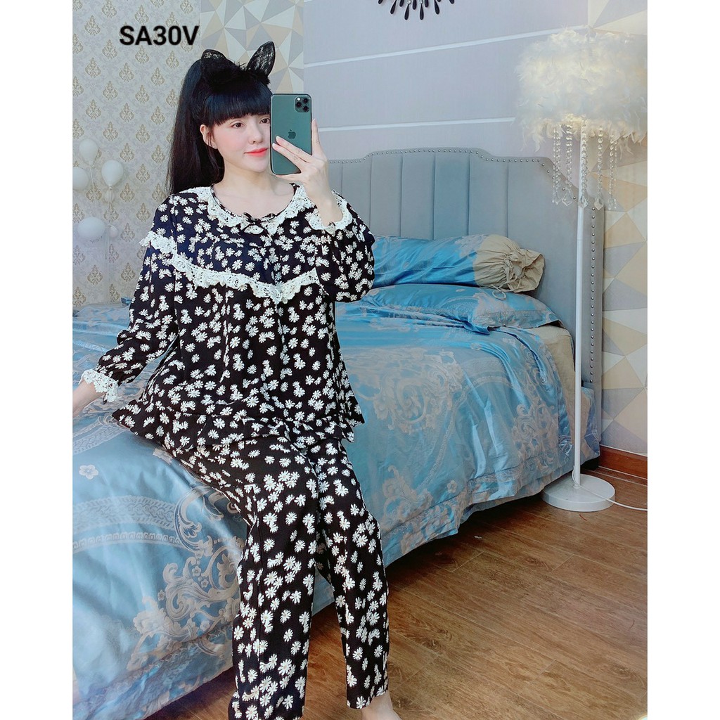 BỘ MẶC NHÀ HOA CÚC TRẮNG TAY BO DÀI VIEENF REN TRẮNG 260620 | BigBuy360 - bigbuy360.vn