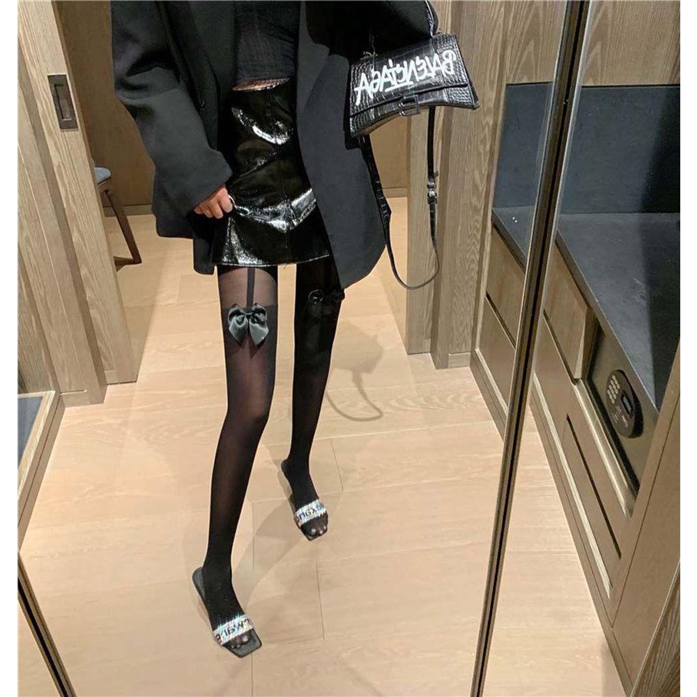 Quần Tất Nylon Phối Ren Màu Trắng Đen Phong Cách Lolita Dành Cho Nữ