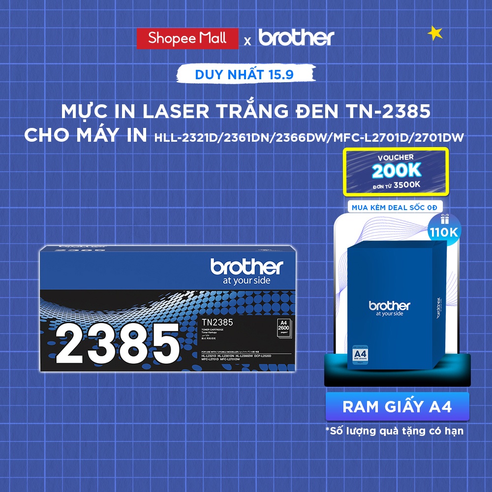Mực in laser trắng đen Brother TN-2385 cho HLL-2321D/2361DN/2366DW/MFC