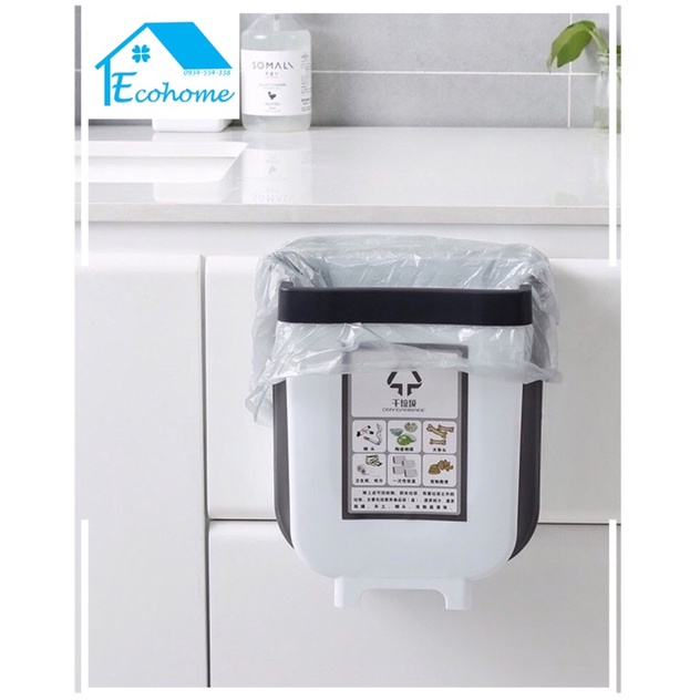 Ecohome Thùng đựng rác gấp gọn di động móc gài cửa tủ