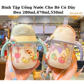 Bình Tập Uống Nước Cho Bé Có Ống Hút Chống Sặc - Bình Đựng Nước Trẻ Em Từ 6 Tháng - Có Dây Đeo Cho Bé Đi Học