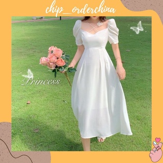 Đầm trắng tiểu thư cách điệu tay bồng