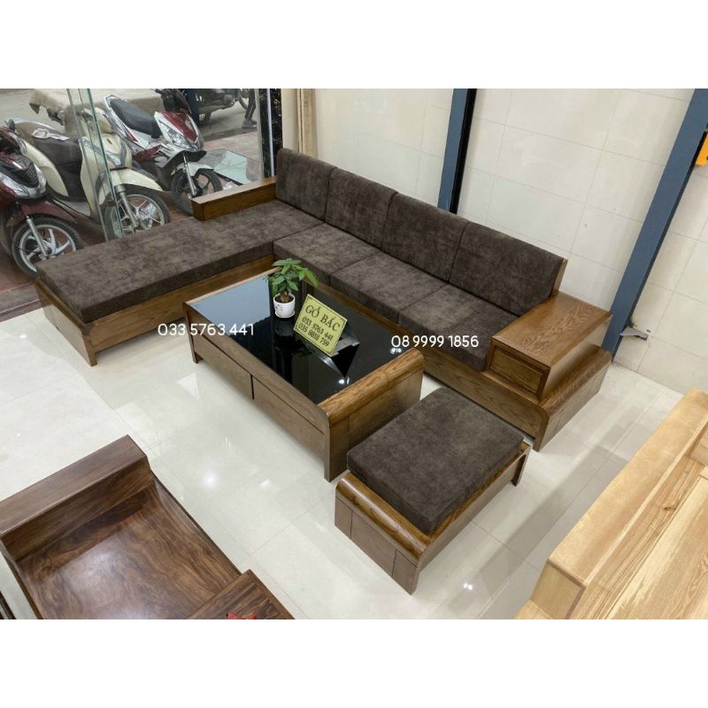 Sofa góc gỗ sồi nga chân cuốn 2m8x2m