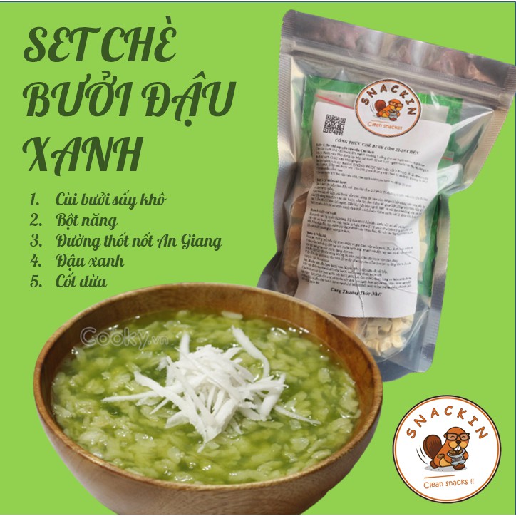 Set chè bưởi đậu xanh siêu cùi SNACKIN, tặng kèm công thức tự nấu độc quyền, ăn vặt Hà Nội