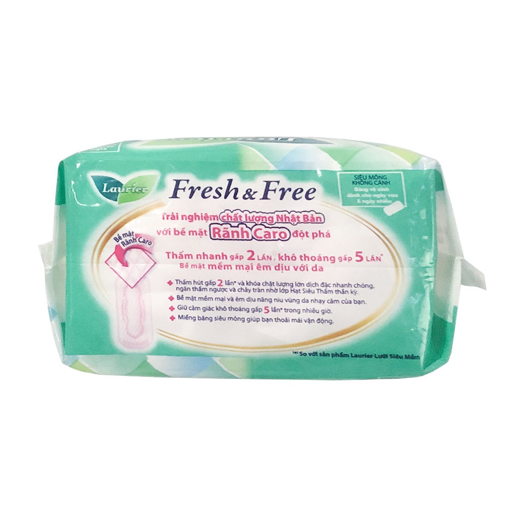 Băng Vệ Sinh Laurier Fresh &amp; Free Siêu Mỏng Không Cánh Gói 8 Miếng (Siêu thấm tối đa - Lan da êm ái)