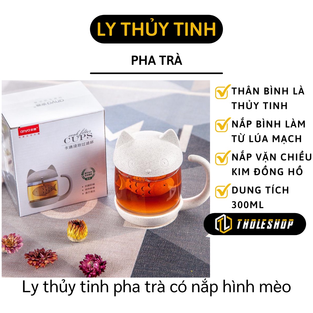 Ly Pha Trà - Ly Thủy Tinh Lọc Trà  Hình Mèo Ngộ Nghĩnh, Không Nóng Tay Khi Sôi 6619