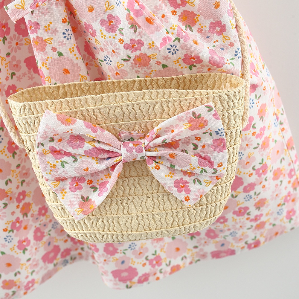 Đầm hoa nhí cánh tiên kèm túi cói dễ thương cho bé gái