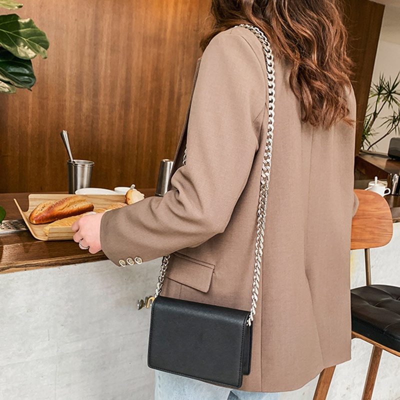 Túi Đeo Chéo Da PU Hình Vuông Nhỏ Nhắn Màu Đen Phong Cách Đường Phố Cá Tính Dành Cho Nữ