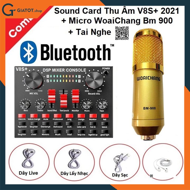 Combo micro thu âm BM900 tặng kèm tai nghe + sound card âm thanh V8S+