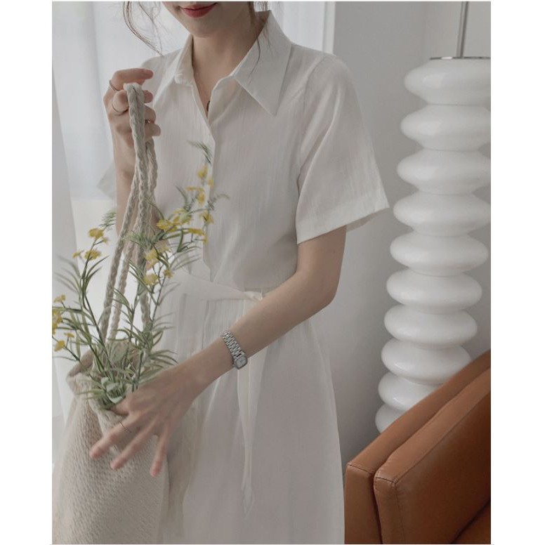 Váy sơ mi Moran ngắn tay dáng dài sang trọng thanh lịch style Hàn Quốc