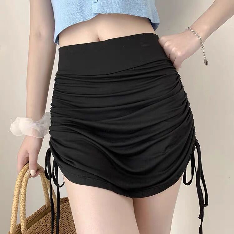 Chân váy nhún rút dây 2 bên vải thun cotton con giãn có quần lót trong