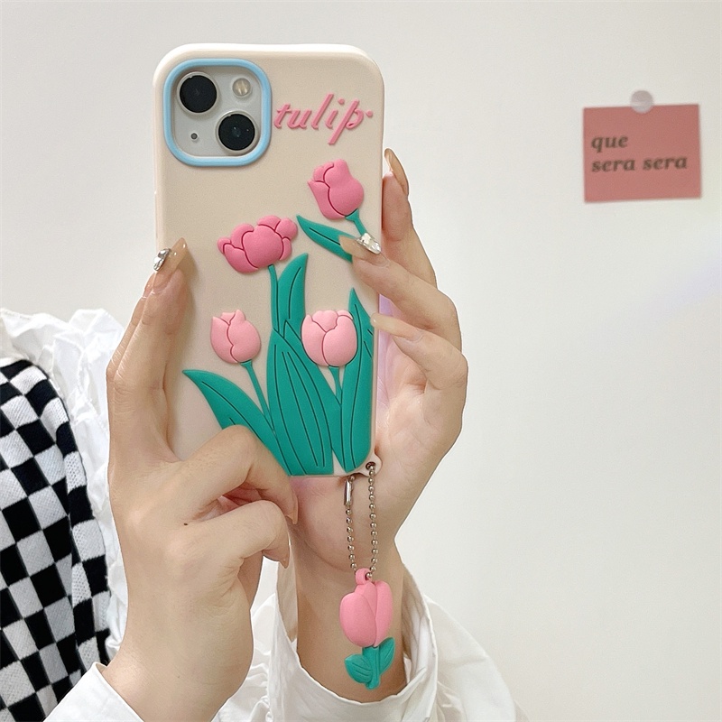 Ốp Điện Thoại Silicon Ba Chiều Họa Tiết Hoa Tulip Dành Cho iPhone XS Max 11ProMax 12ProMax 13ProMax