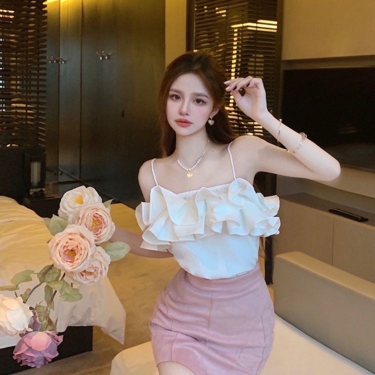 SUXI Áo Không Tay Hở Vai Màu Sắc Ngọt Ngào Dáng Rộng Thời Trang Mùa Hè Cho Nữ