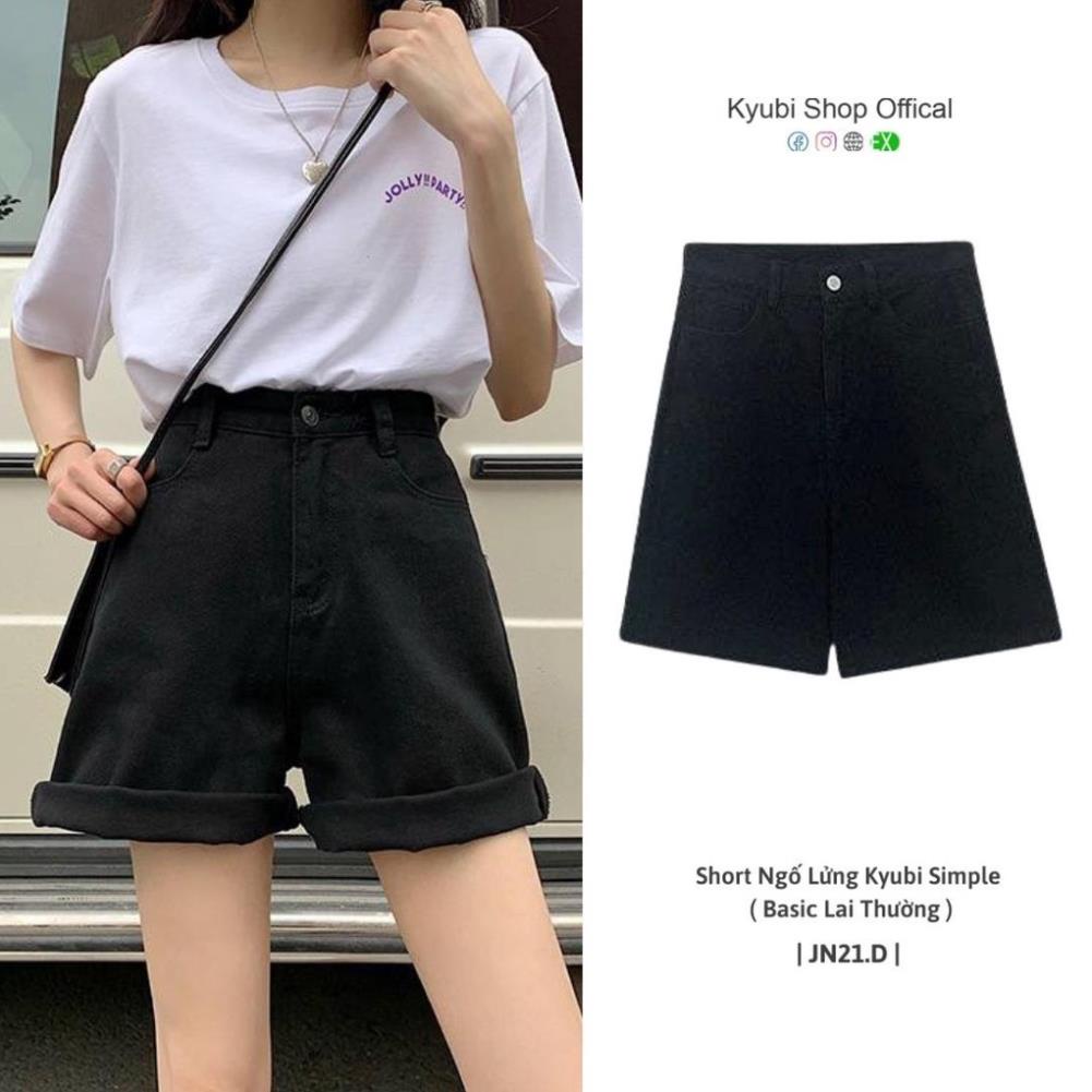 Quần short jean kaki nữ lưng cao màu đen trắng xanh Ulzzang (Có bigsize)- Jean đùi ngố Kyubi JN5T !