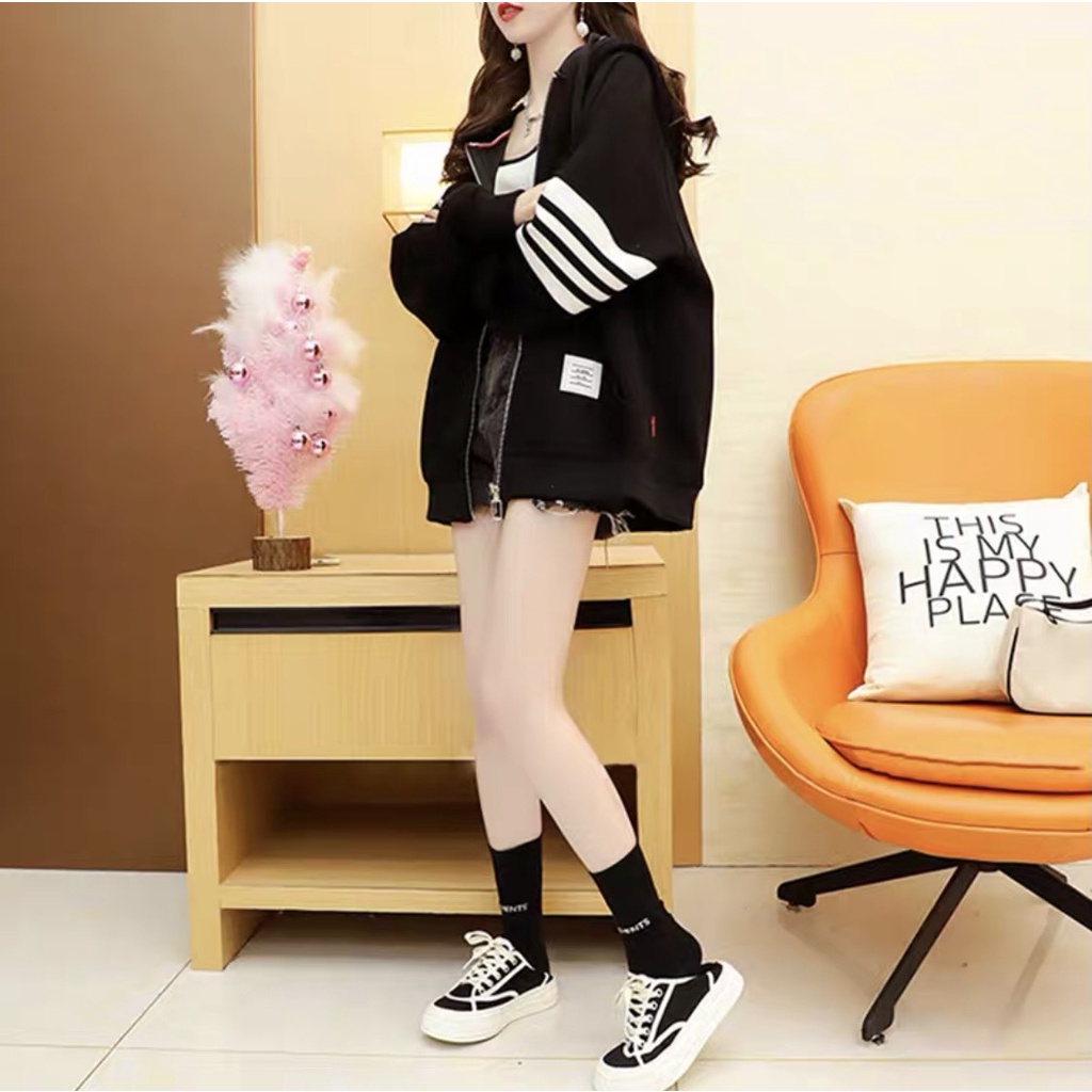 (SALE SẬP SÀN) Áo hoodie khóa kéo 3 sọc tay