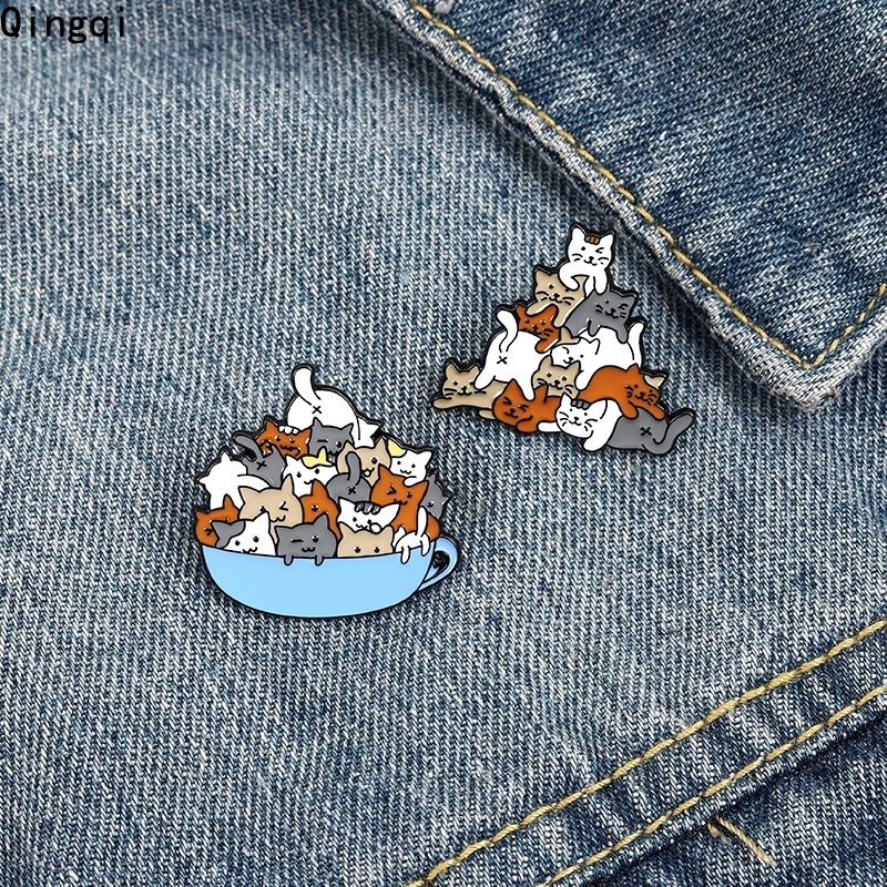Ghim cài áo MISS ZOE hình cốc cà phê mèo hoạt hình dễ thương