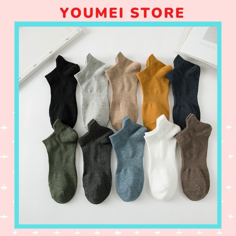Tất nam cổ ngắn màu trơn chống tuột gót đi mùa hè chất liệu cotton thoáng mát - T039