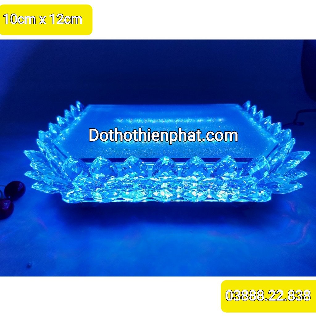 Đài sen pha lê thờ quan âm vuông đèn led 7 màu 10cm x 12cm
