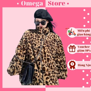 🌸freeship🌸áo khoác lông beo ome 🌸mix khóa cool ngầu , 2 màu nâu , hồng 🌸