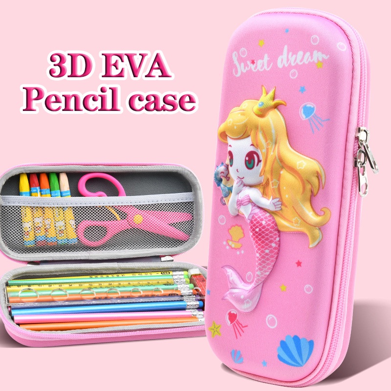 Kawaii Hộp Đựng Bút Chì Sức Chứa Lớn In Hình 3D Dễ Thương Cho Bé Gái Đi Học