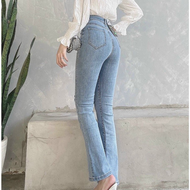 Quần jean nữ Kpboutique ống loe chất jean co dãn cao cấp