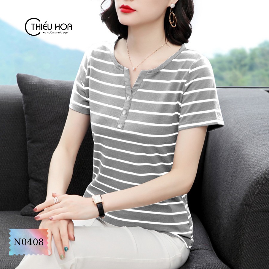 Áo thun hoạ tiết sọc ngang chất liệu cotton mềm mịn mát mẻ THIỀU HOA  AN1N0408 | BigBuy360 - bigbuy360.vn