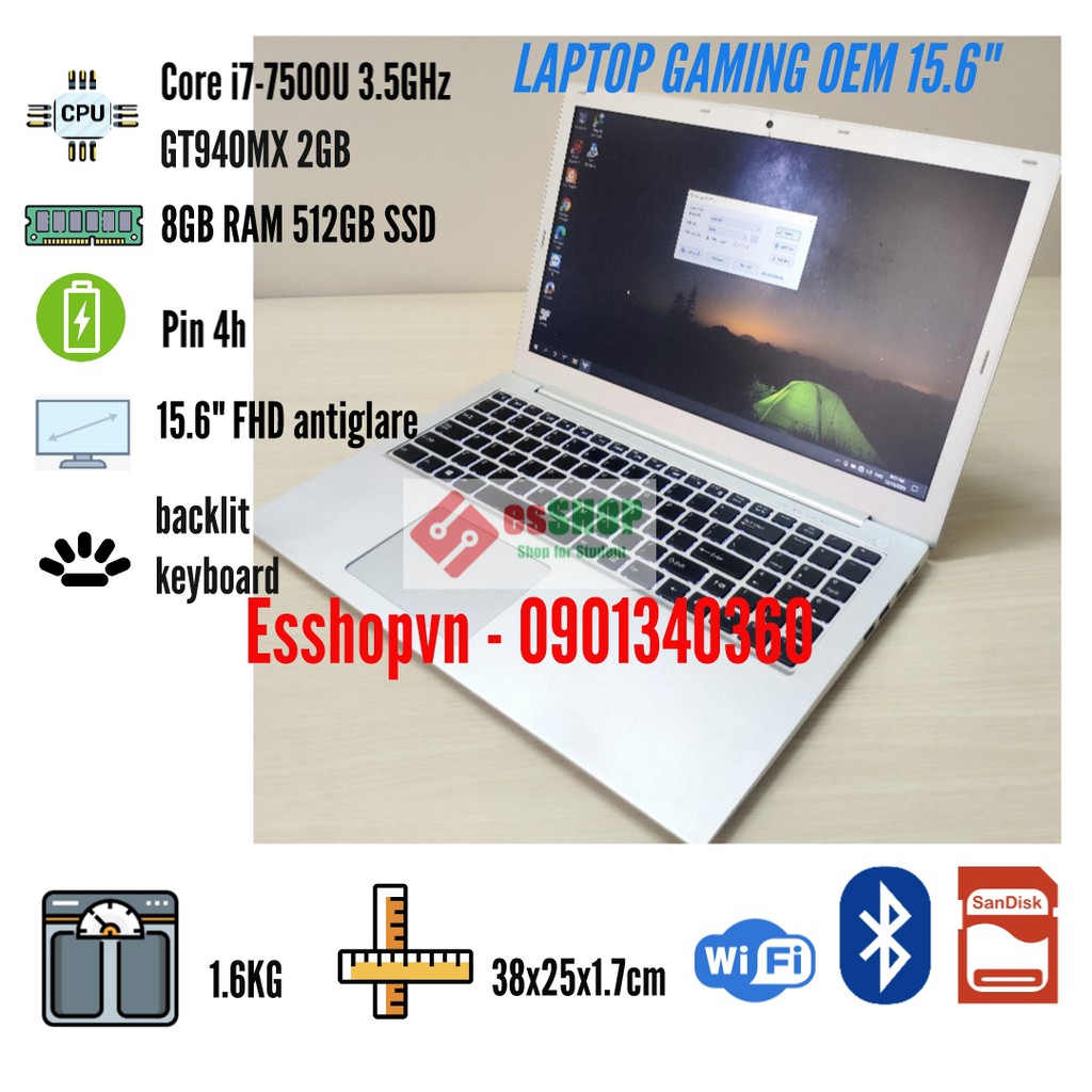 Laptop gaming vỏ nhôm nguyên khối Core i7-7500U 16GB RAM DDR4 128GB SSD NVME 1TB HDD VGA GT940MX - đã qua sử dụng | WebRaoVat - webraovat.net.vn