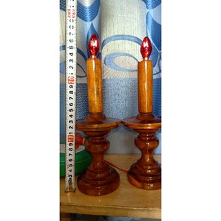 đèn bàn thờ  gỗ điện đèn đĩa lớn để bàn thờ cao 28 cm (ddia2)