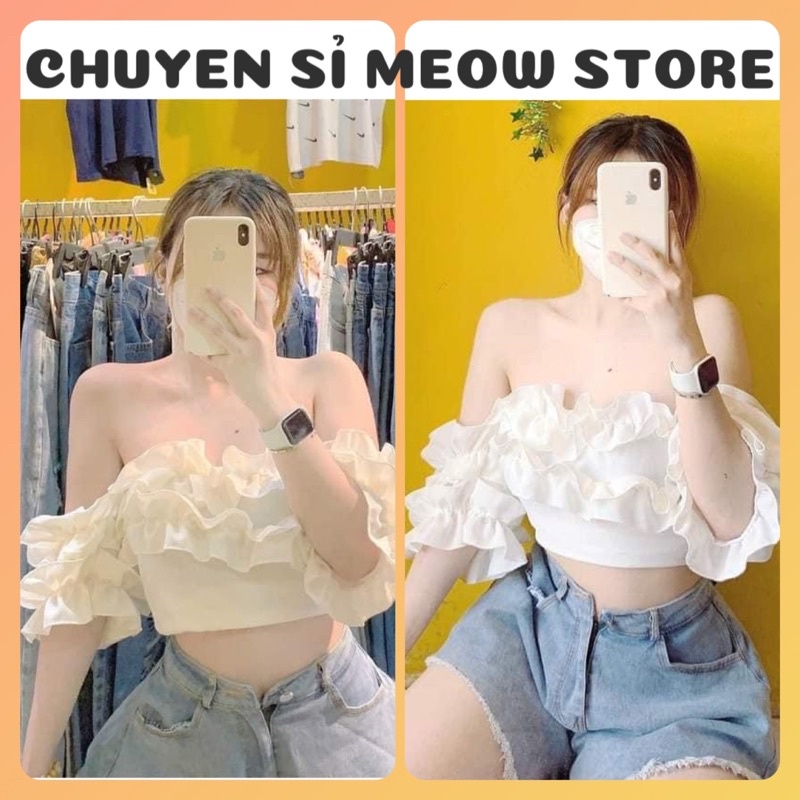 Áo kiểu bẹt vai bèo nhiều tầng tiểu thư chất tuyết mưa
