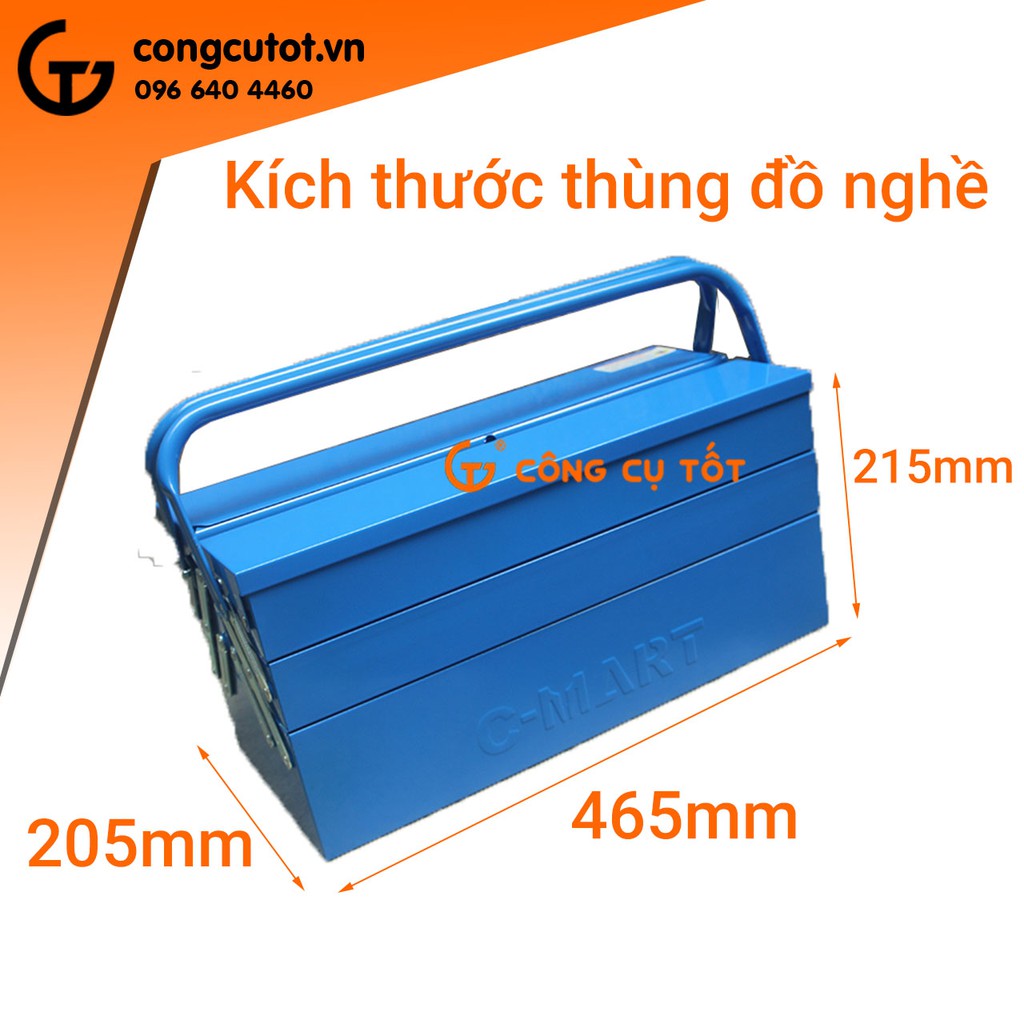 Thùng đồng nghề 3 tầng tự mở bằng thép dày C-Mart L0043-18 465 x 200 x 195