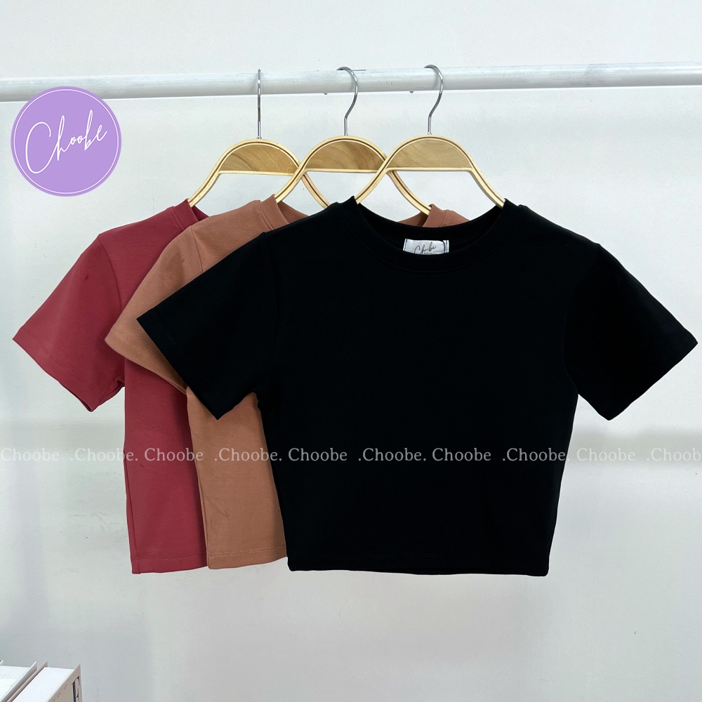 Áo croptop Choobe cổ tròn cộc tay vải thun ôm body crotop nữ cotton co giãn tốt A45 | BigBuy360 - bigbuy360.vn