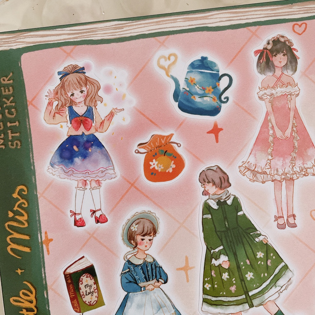 Meimei Sticker - Little Miss, set sticker cô gái xinh xắn trang trí sổ, đồ dùng học tập