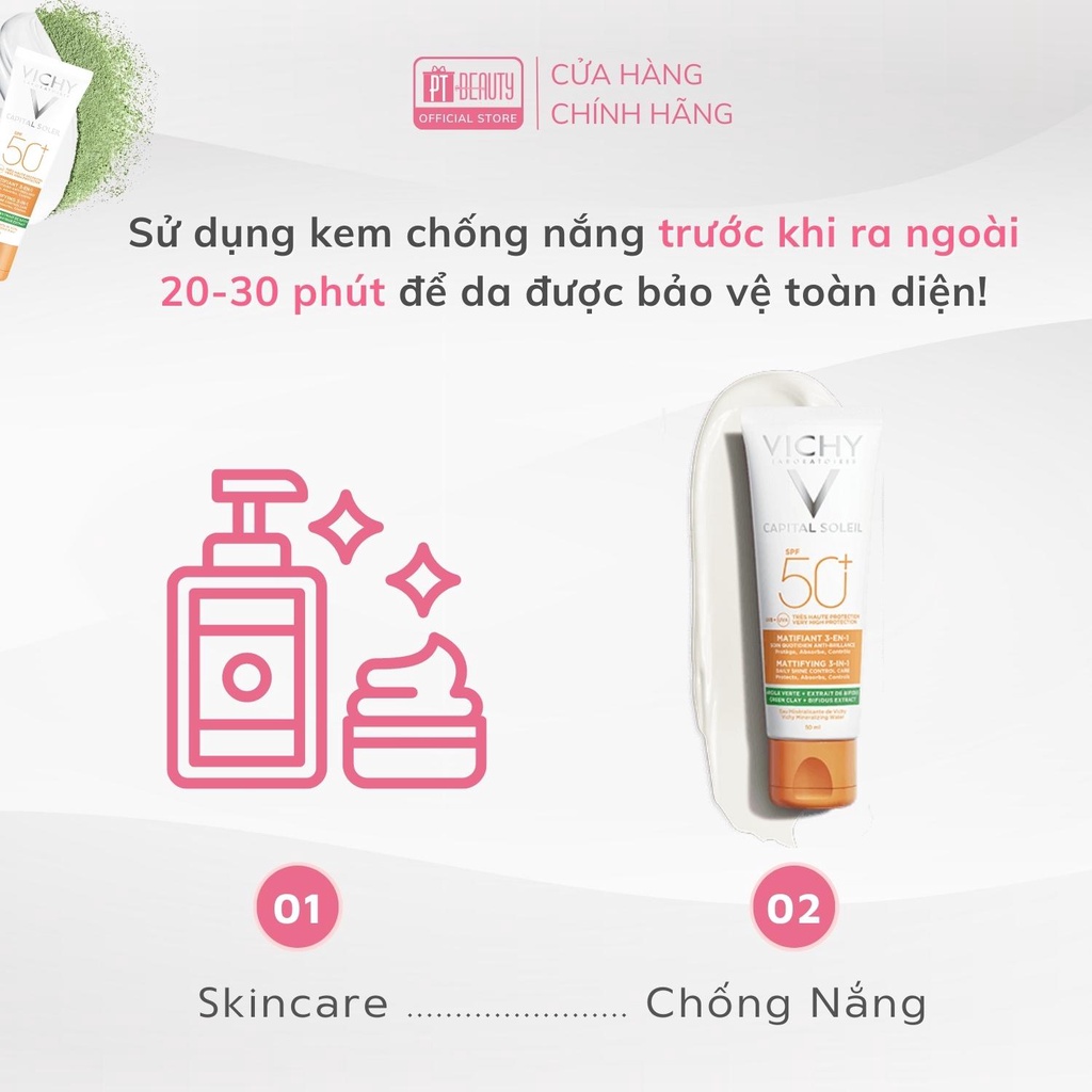 Kem chống nắng chống ô nhiễm và bụi mịn Vichy Capital Soleil Mattifying 3in1 SPF50+ UVB+UVA 50ml