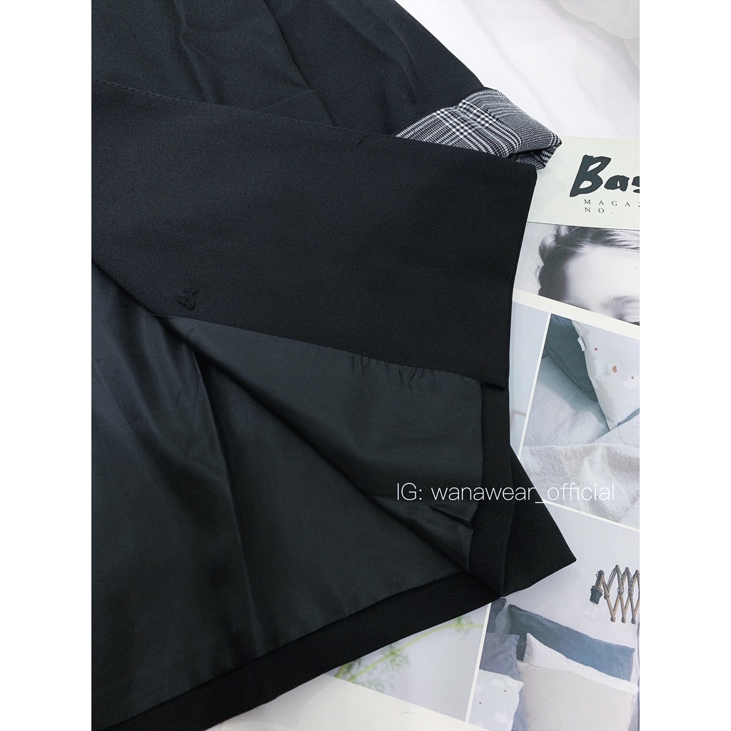 Áo blazer nữ form rộng WANAWEAR khoác nữ đen cao cấp 2 lớp dày dặn có đệm vai sang chảnh Hàn Quốc
