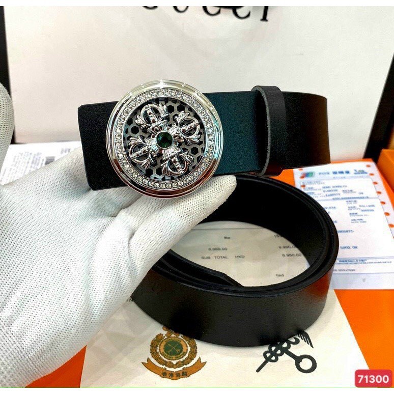 Thắt lưng, dây nịt nam mặt đá tròn xoay đính đá cao cấp hàng shop
