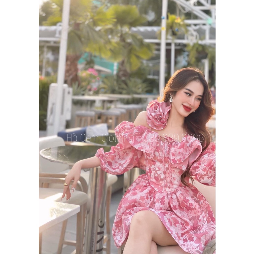 [Maxi] Đầm hoa hồng bẹt vai bèo - maxi ngọc lan