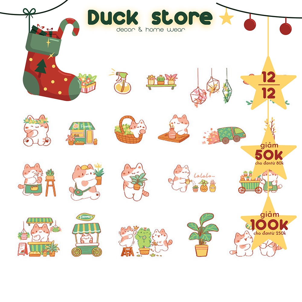 Set 45 miếng sticker dán sổ,sticker trang trí sổ dễ thương hình mèo chống nước dùng trang trí bình nước nón bảo hiểm