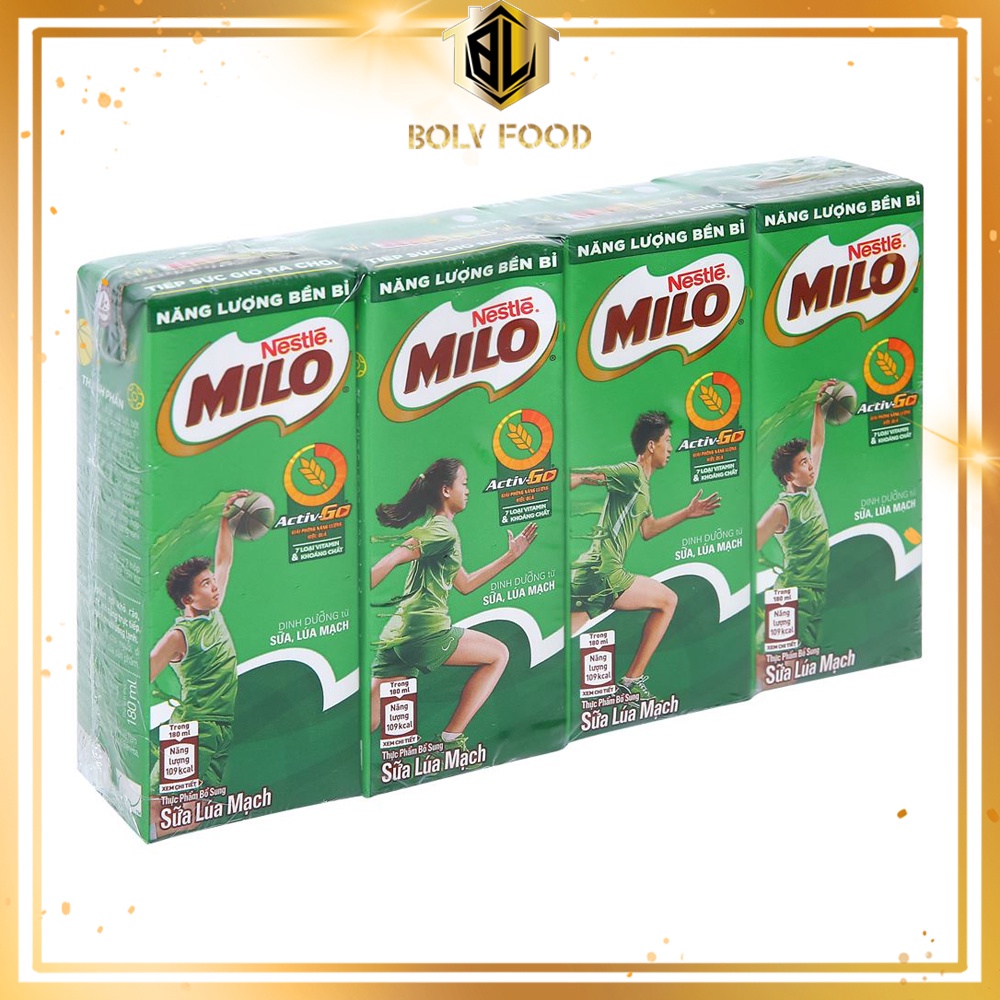 Lốc 4 hộp Milo Active Go 180ml - Sữa lúa mạch có đường - Bolyfood