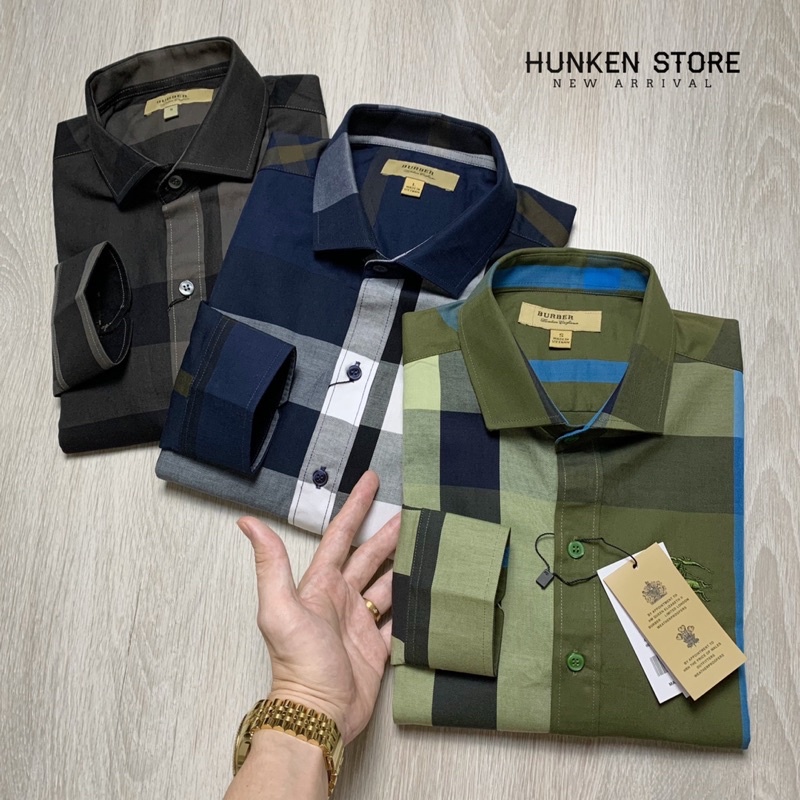 Áo sơ mi nam kẻ sọc caro BBR logo thêu đẹp Sơ mi tay dài kiểu dáng lịch lãm Cotton gân cao cấp ít nhăn | HunKen Store -