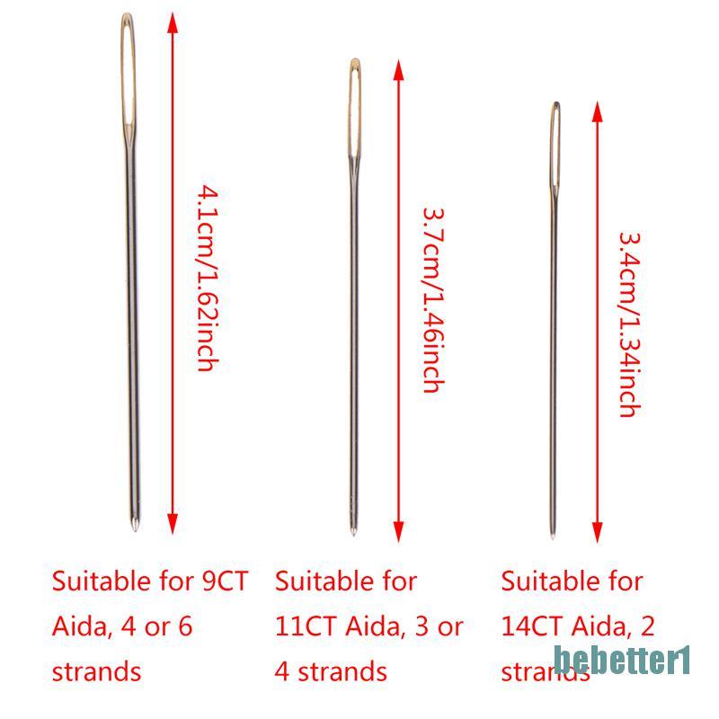 Set 30 kim may đồ thủ công lỗ xỏ màu vàng có dụng cụ hỗ trợ xỏ chỉ và lọ đựng tiện lợi