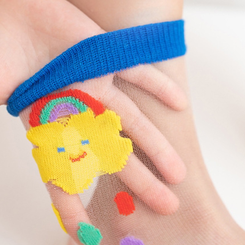 Set 3 Đôi Vớ Ren Siêu Mỏng Tàng Hình In Họa Tiết Hoạt Hình Màu Cầu Vồng Thời Trang Mùa Hè Cho Bé Gái