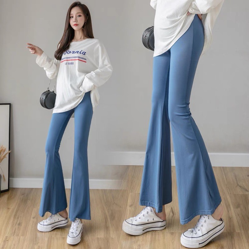 🤰quần bầu cotton ống loe cạp thấp kèm video( sẵn hàng giao ngay)