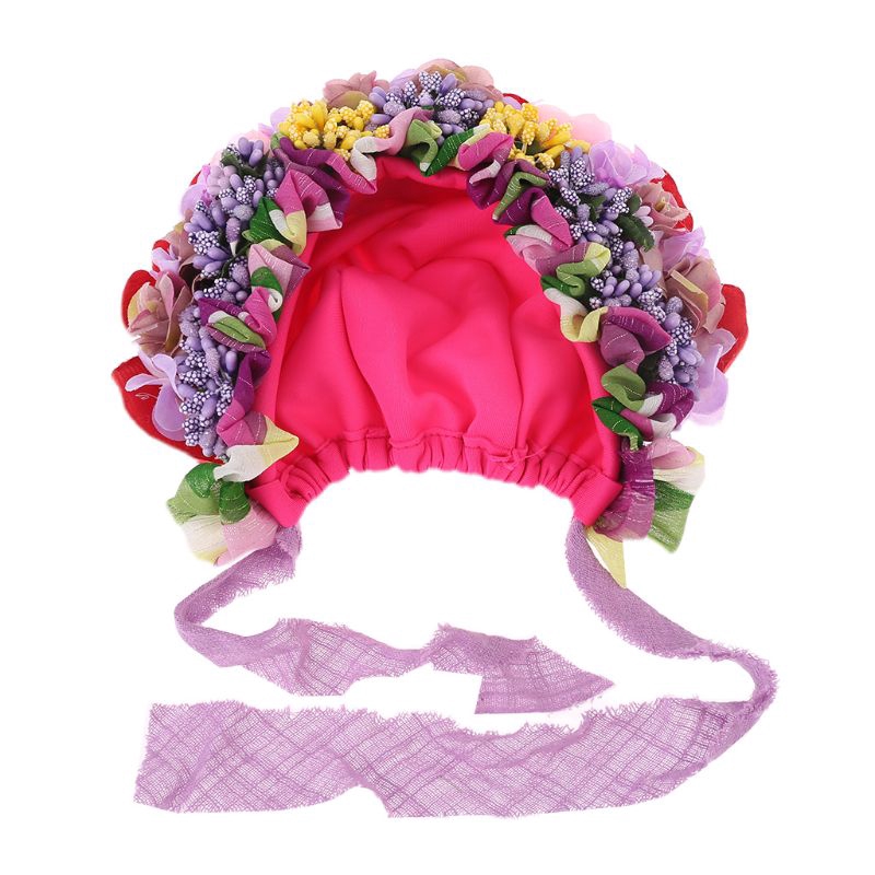 Mũ trùm đầu đính hoa phụ kiện chụp hình cho bé