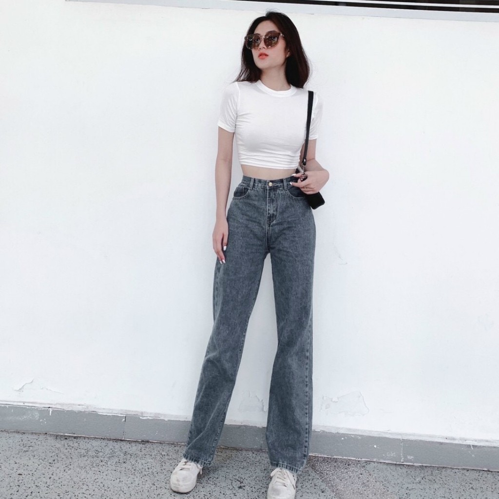 Áo croptop dáng ôm tay ngắn cổ tròn, vải cotton zip xịn xò