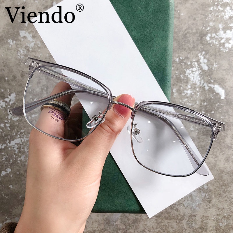 Kính mắt VIENDO gọng vuông kim loại tròng đổi màu chống ánh sáng xanh cao cấp thời trang unisex