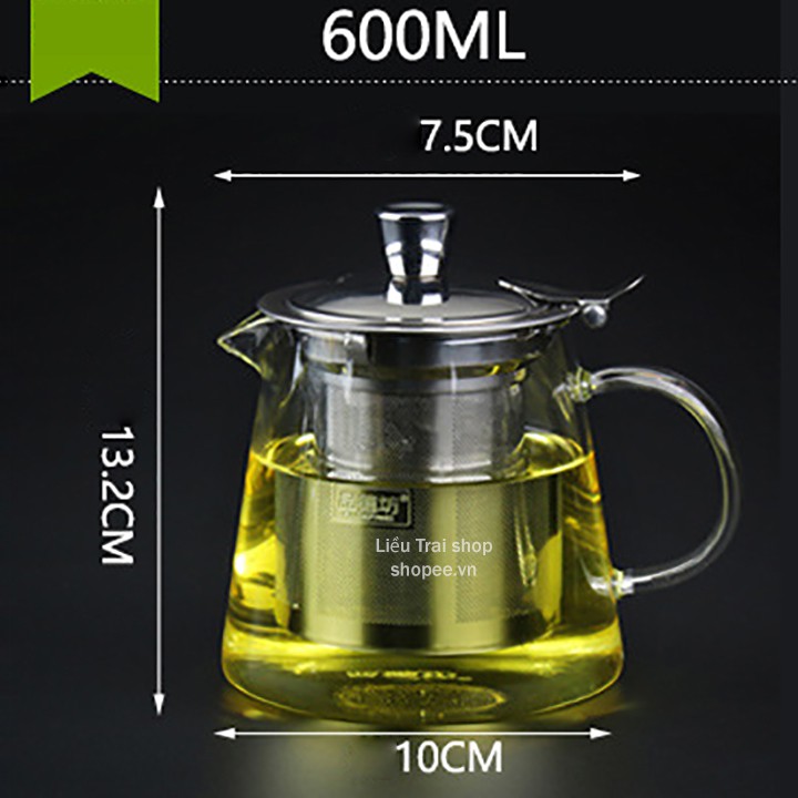 Ấm pha trà thuỷ tinh cao cấp chịu nhiệt 600, 750ml