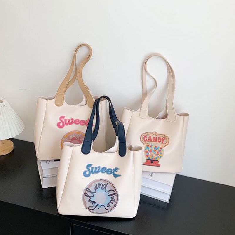 Túi xách YADOU da pu cỡ lớn thêu họa tiết đơn giản phong cách Nhật Bản cho nữ