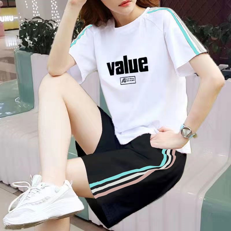 Bộ Đồ Thể Thao 100% Cotton Tay Ngắn Dáng Rộng Thời Trang Mùa Hè Dành Cho Nữ