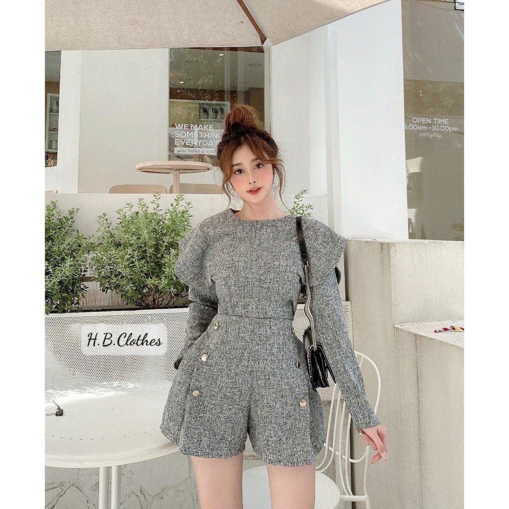 Set áo tay lá sen kèm quần sort HB thiết kế sang trọng S022