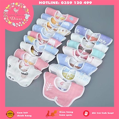 Yếm tròn 6 lớp, yếm xô 6 lớp xoay 360 độ cho bé trai/ gái siêu thấm, siêu xinh xắn size 26x26cm